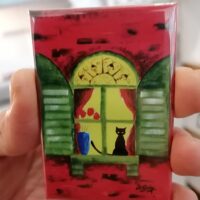 Fridge Magnet - The Dreamer (Black Cat In Window)
