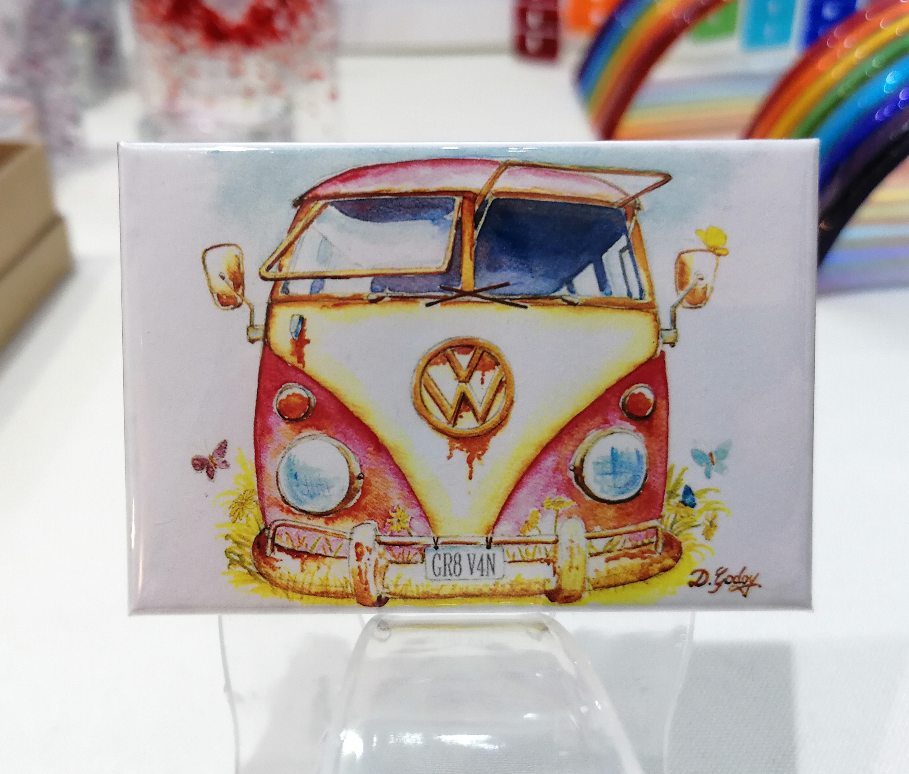 Fridge Magnet - Pink VW Campervan